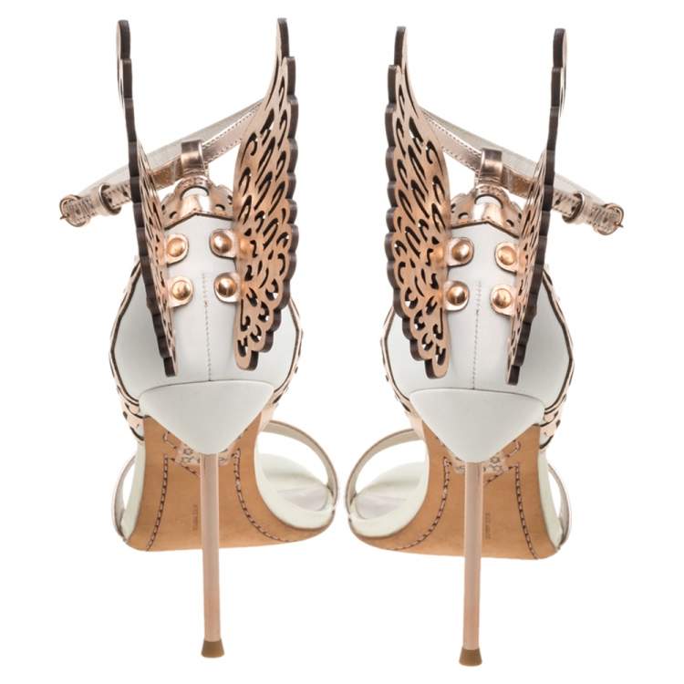 Pre Owned Sophia Webster Rose Gold Leather And White Evangeline Open Toe Sandals Size 38