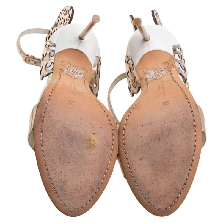 Pre Owned Sophia Webster Rose Gold Leather And White Evangeline Open Toe Sandals Size 38