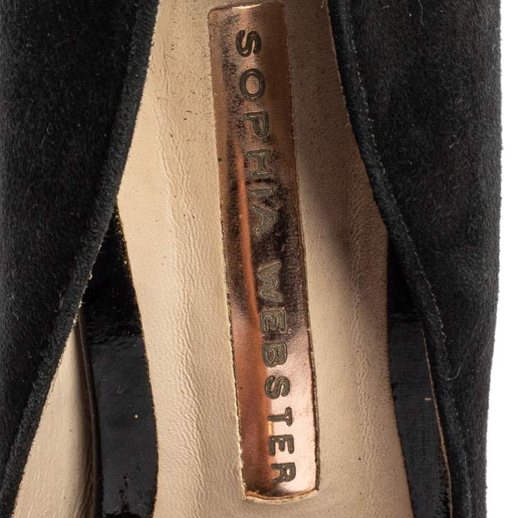 Pre Owned Sophia Webster Black Suede Loren Peep Toe Pumps Size 37