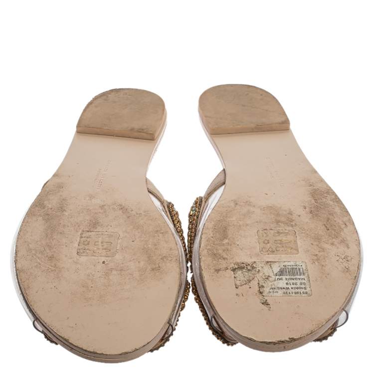 Pre Owned Sophia Webster Pale Pink PVC Madame Crystal Embellished Slide Flats Size 39.5