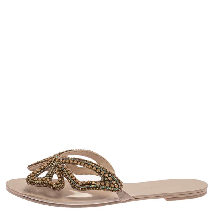 Pre Owned Sophia Webster Pale Pink PVC Madame Crystal Embellished Slide Flats Size 39.5