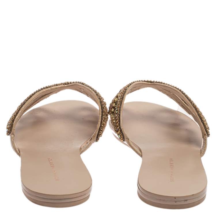 Pre Owned Sophia Webster Pale Pink PVC Madame Crystal Embellished Slide Flats Size 39.5