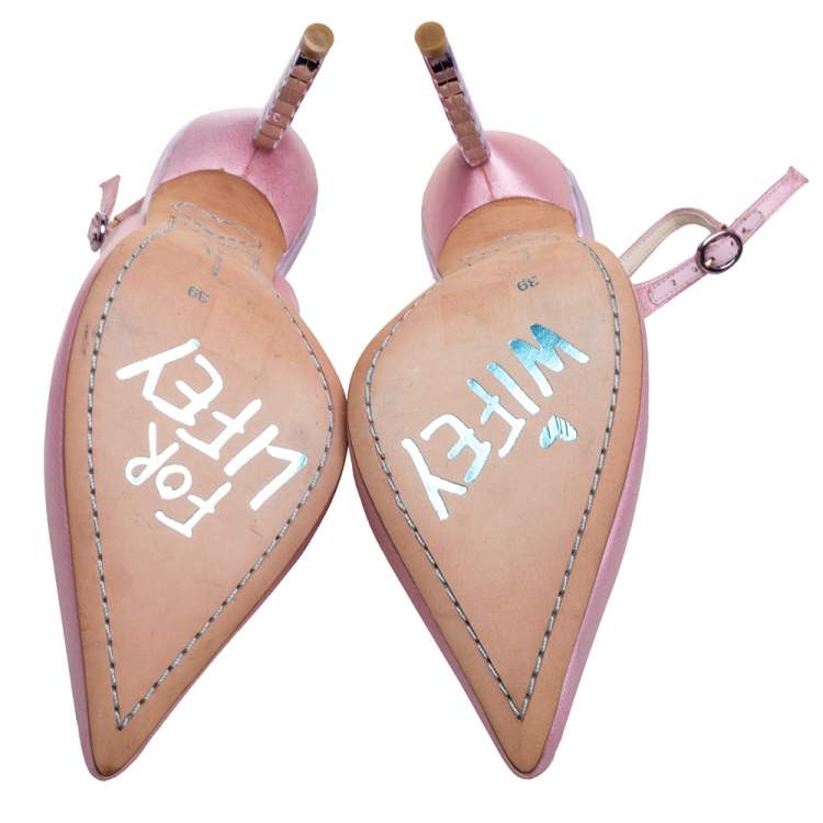 Pre Owned Sophia Webster Pink Satin Tyra Slingback Sandals Size 39