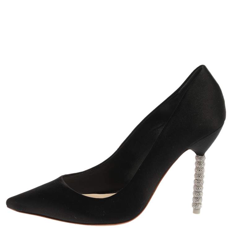 Pre Owned Sophia Webster Black Satin Crystal Embellished Coco Pumps Size 40.5