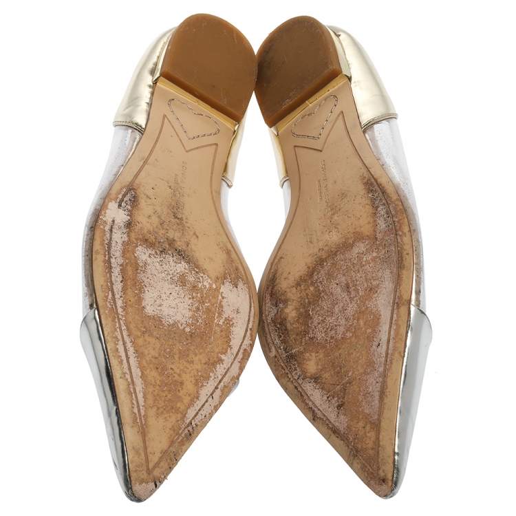Pre Owned Sophia Webster Silver/Gold Leather  And PVC Daria Flats Size 38