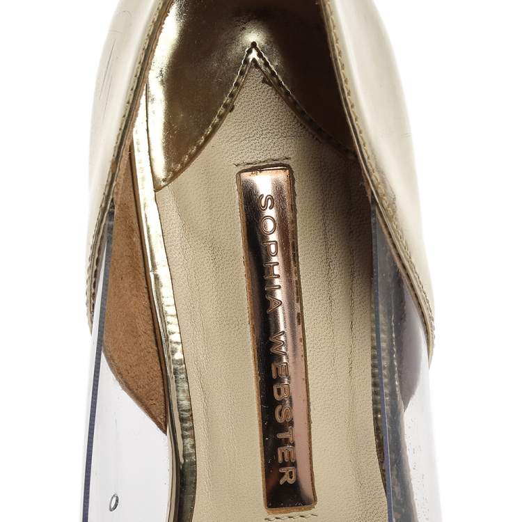 Pre Owned Sophia Webster Silver/Gold Leather  And PVC Daria Flats Size 38