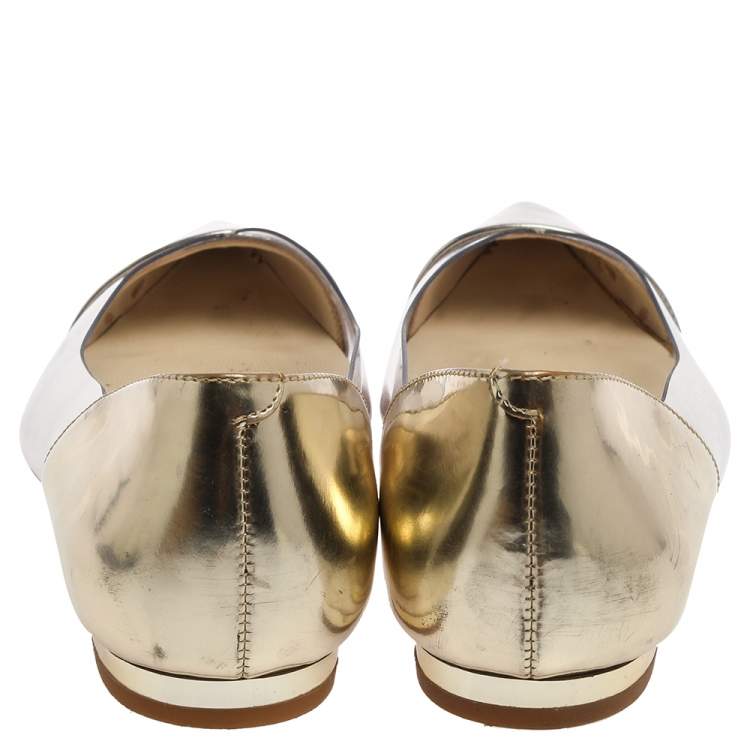 Pre Owned Sophia Webster Silver/Gold Leather  And PVC Daria Flats Size 38