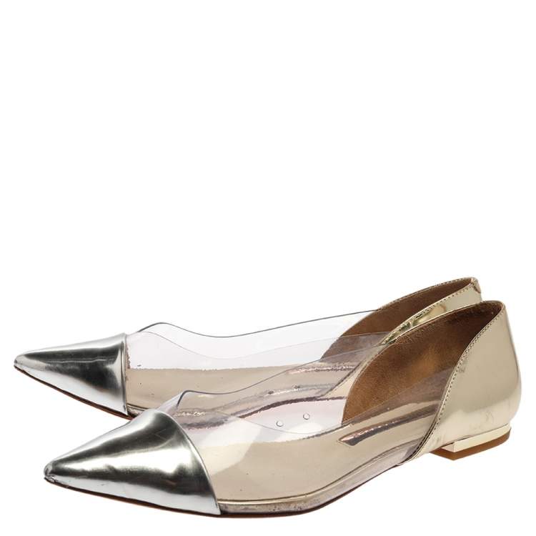 Pre Owned Sophia Webster Silver/Gold Leather  And PVC Daria Flats Size 38
