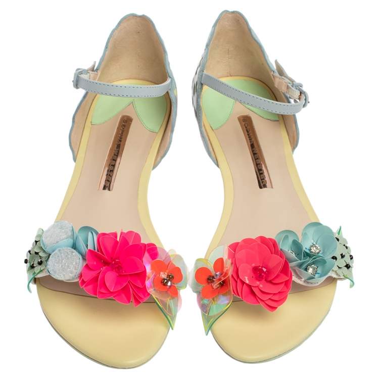 Pre Owned Sophia Webster Multicolor Floral Leather Lilico Ankle Strap Flat Sandals Size 37