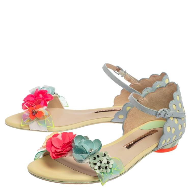 Pre Owned Sophia Webster Multicolor Floral Leather Lilico Ankle Strap Flat Sandals Size 37
