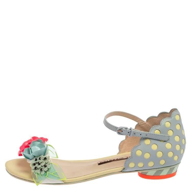 Pre Owned Sophia Webster Multicolor Floral Leather Lilico Ankle Strap Flat Sandals Size 37
