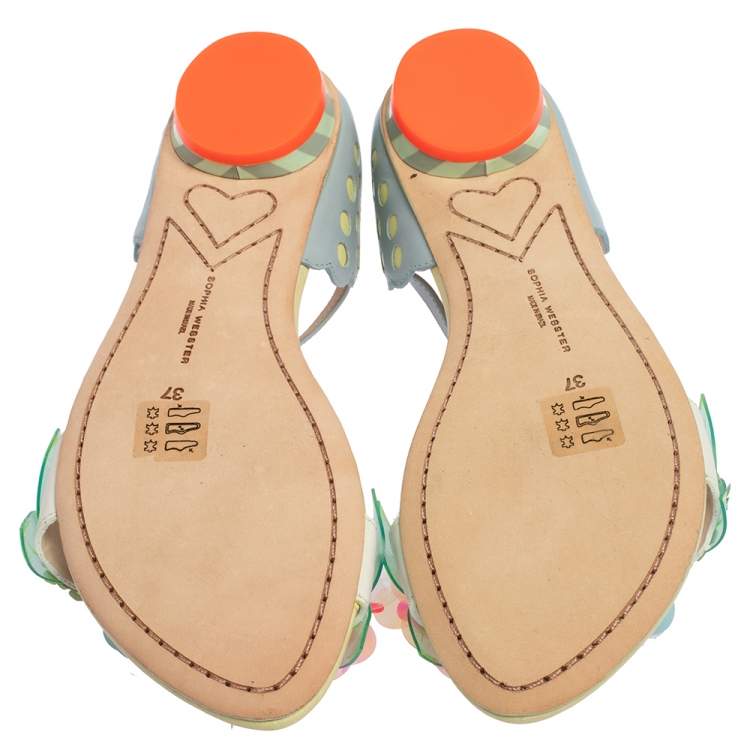 Pre Owned Sophia Webster Multicolor Floral Leather Lilico Ankle Strap Flat Sandals Size 37