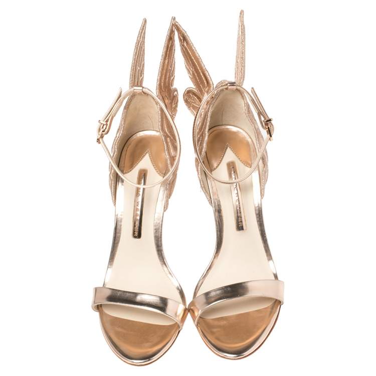 Pre Owned Sophia Webster Metallic Rose Gold Leather Chiara Butterfly Ankle Cuff Sandals Size 37