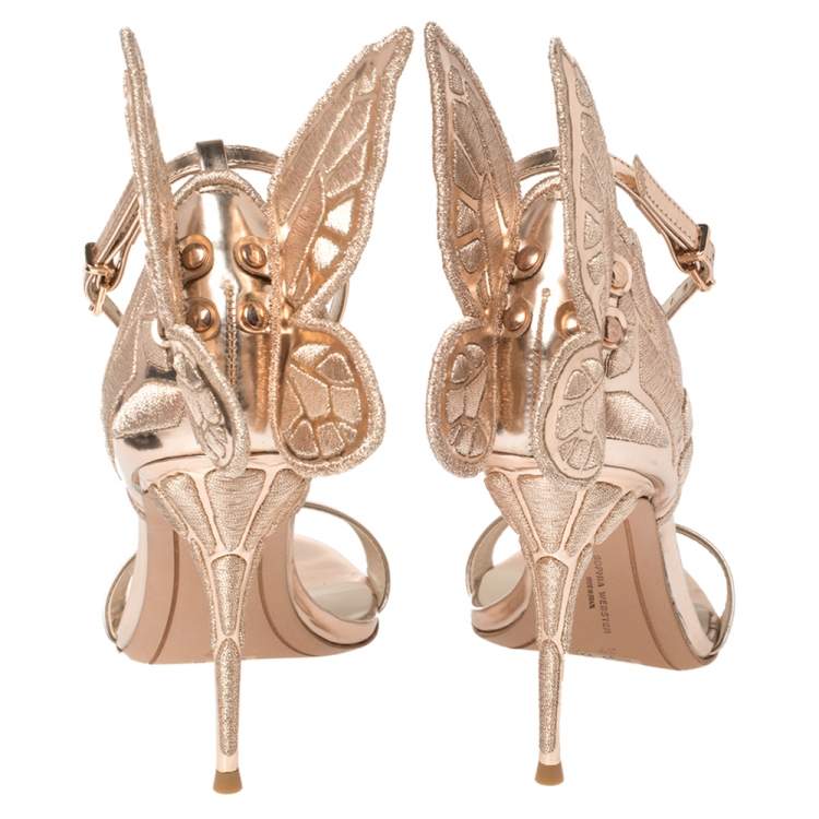 Pre Owned Sophia Webster Metallic Rose Gold Leather Chiara Butterfly Ankle Cuff Sandals Size 37