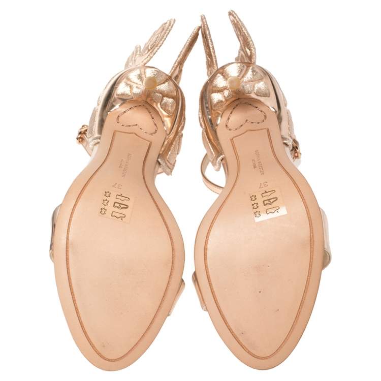 Pre Owned Sophia Webster Metallic Rose Gold Leather Chiara Butterfly Ankle Cuff Sandals Size 37