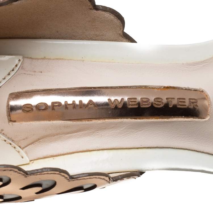 Pre Owned Sophia Webster Metallic Rose Gold/White Leather Chiara Butterfly Ankle Cuff Sandals Size 36