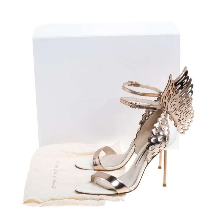 Pre Owned Sophia Webster Metallic Rose Gold/White Leather Chiara Butterfly Ankle Cuff Sandals Size 36
