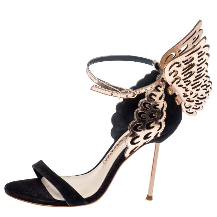 Pre Owned Sophia Webster Black/Rose Gold Suede and Leather Evangeline Open Toe Sandals Size 36.5