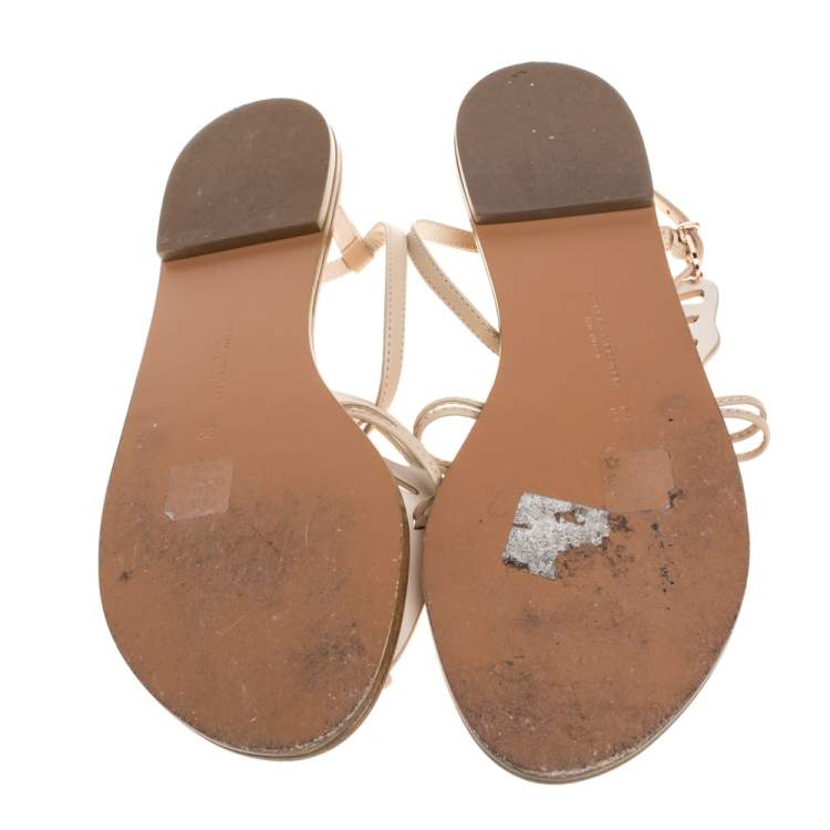 Pre Owned Sophia Webster Beige Leather Studded Butterfly Flat Sandals Size 39