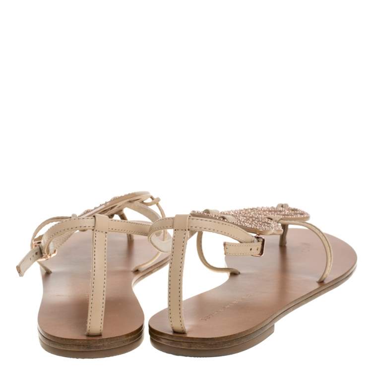 Pre Owned Sophia Webster Beige Leather Studded Butterfly Flat Sandals Size 39