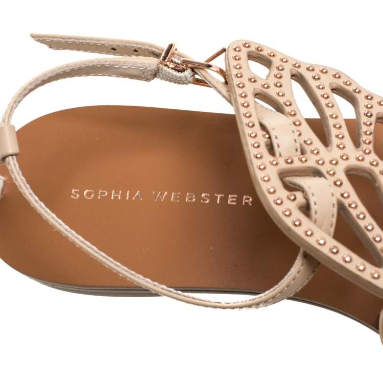 Pre Owned Sophia Webster Beige Leather Studded Butterfly Flat Sandals Size 39