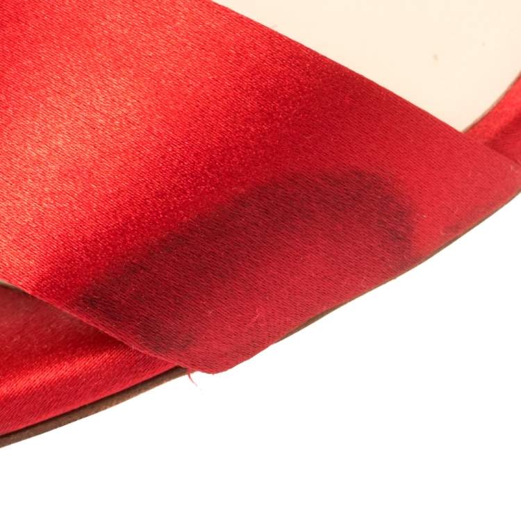 Pre Owned Sophia Webster Red Satin Crystal Embellished Heel Slide Mules Size 40