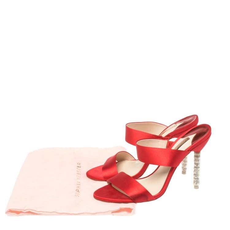 Pre Owned Sophia Webster Red Satin Crystal Embellished Heel Slide Mules Size 40