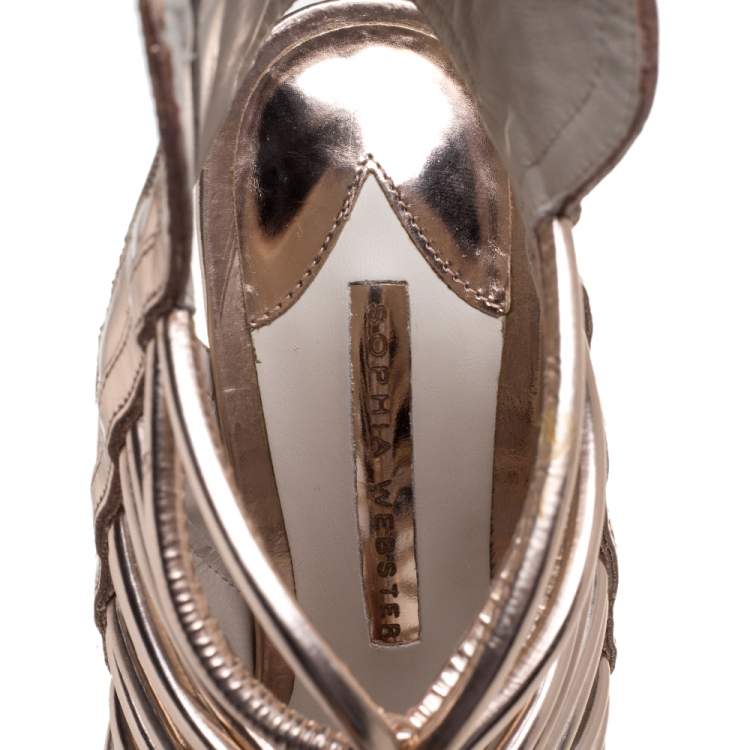 Pre Owned Sophia Webster Metallic Rose Gold Leather Cage Ankle Wrap Sandals Size 39