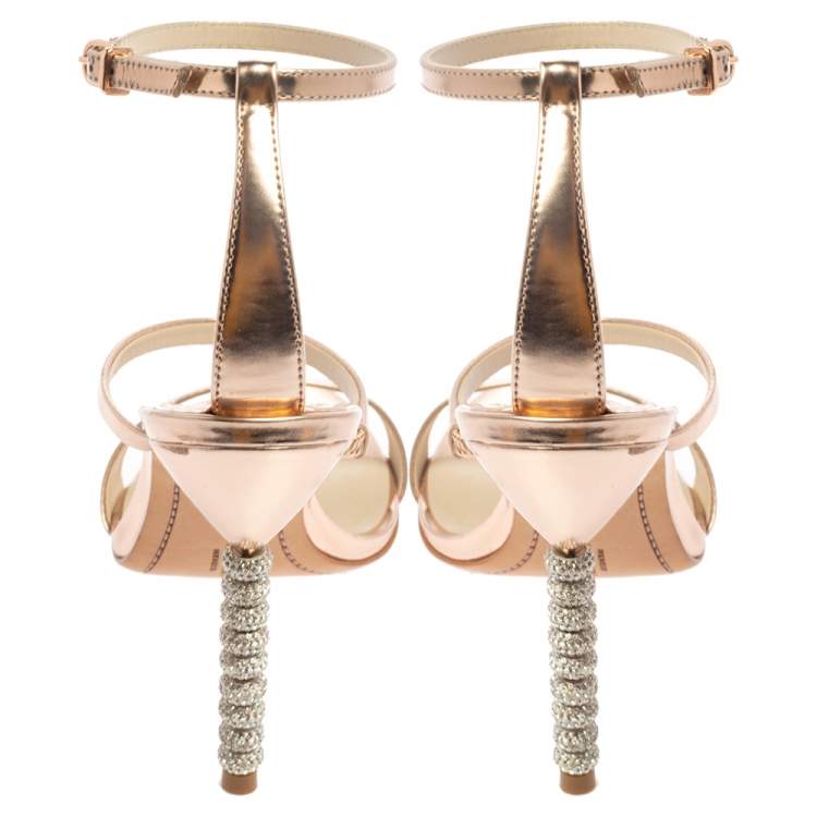 Pre Owned Sophia Webster Rose Gold Leather Rosalind Crystal Heel  Sandals Size 39