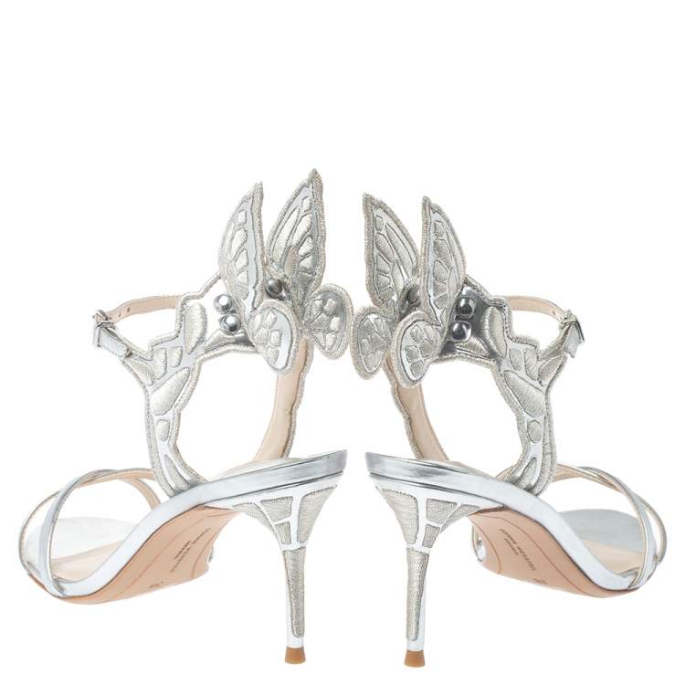 Pre Owned Sophia Webster Silver Leather Chiara Embroidery Sandals Size 38