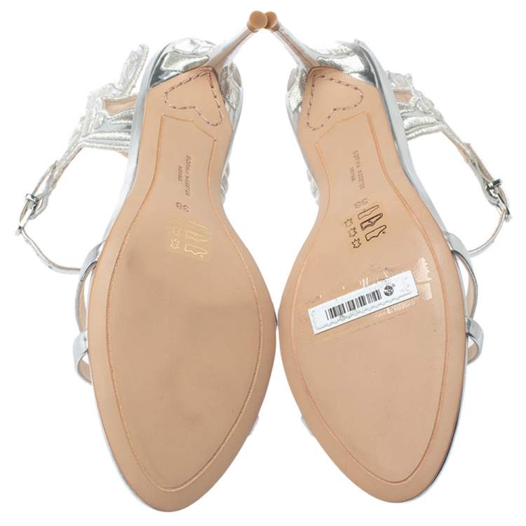 Pre Owned Sophia Webster Silver Leather Chiara Embroidery Sandals Size 38