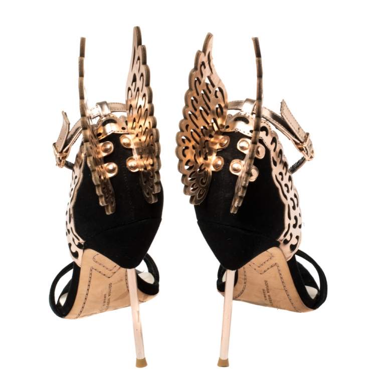 Pre Owned  Sophia Webster Black/Rose Gold Suede and Leather Evangeline Open Toe Sandals Size 39