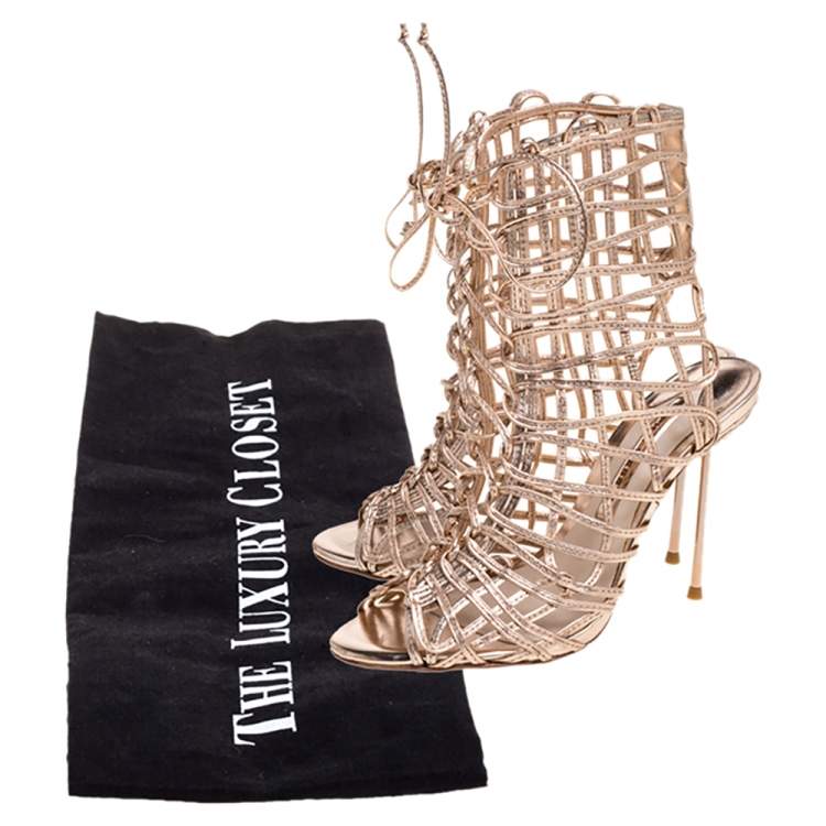 Pre Owned Sophia Webster Metallic Rose Gold Leather Delphine Peep Toe Cage Sandals Size 36