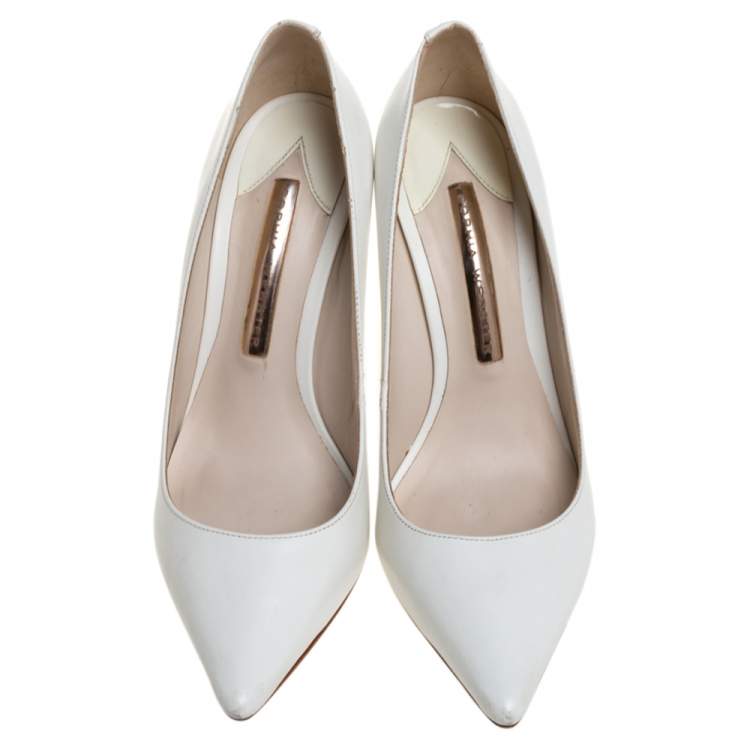 Pre Owned Sophia Webster White Leather Coco Crystal Embellished Heel Pointed Toe Pumps Size 36