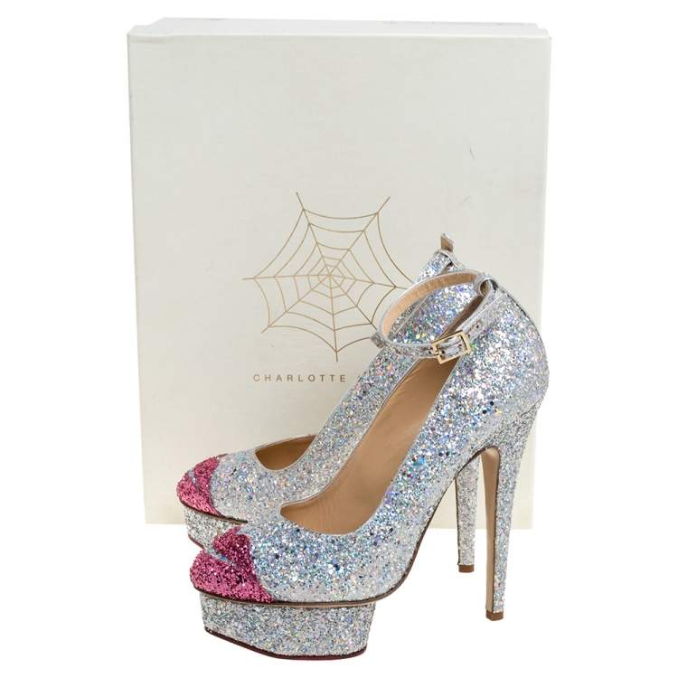 Pre Owned Sophia Webster Multicolor Glitter Kiss Me Dolores! Ankle Strap Platform Pumps Size 38.5