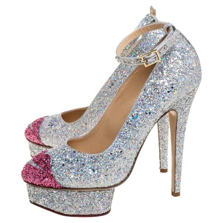 Pre Owned Sophia Webster Multicolor Glitter Kiss Me Dolores! Ankle Strap Platform Pumps Size 38.5