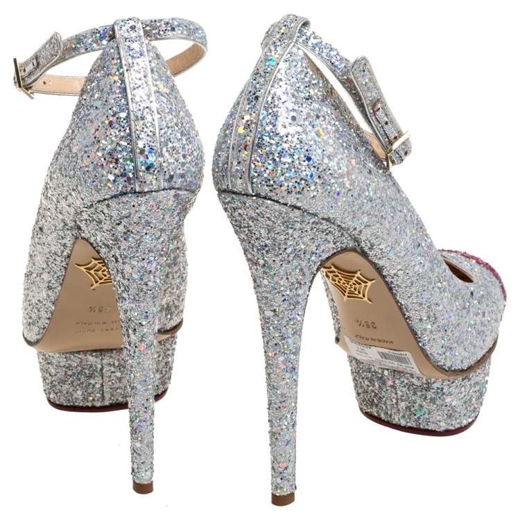 Pre Owned Sophia Webster Multicolor Glitter Kiss Me Dolores! Ankle Strap Platform Pumps Size 38.5