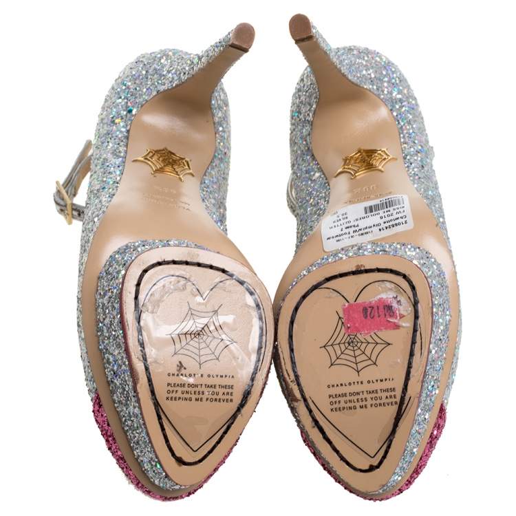 Pre Owned Sophia Webster Multicolor Glitter Kiss Me Dolores! Ankle Strap Platform Pumps Size 38.5