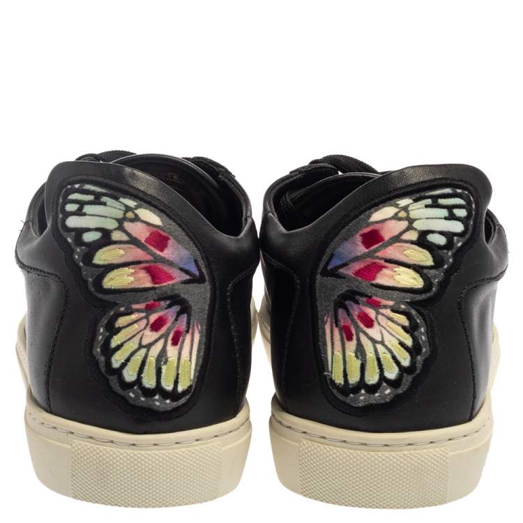 Pre Owned Sophia Webster Black Leather Bibi Butterfly Low Top Sneakers Size 39.5
