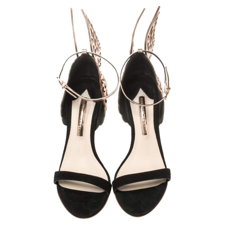 Pre Owned Sophia Webster Black/Rose Gold Suede and Leather Evangeline Open Toe Sandals Size 40