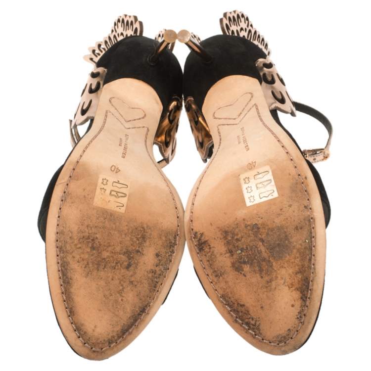 Pre Owned Sophia Webster Black/Rose Gold Suede and Leather Evangeline Open Toe Sandals Size 40