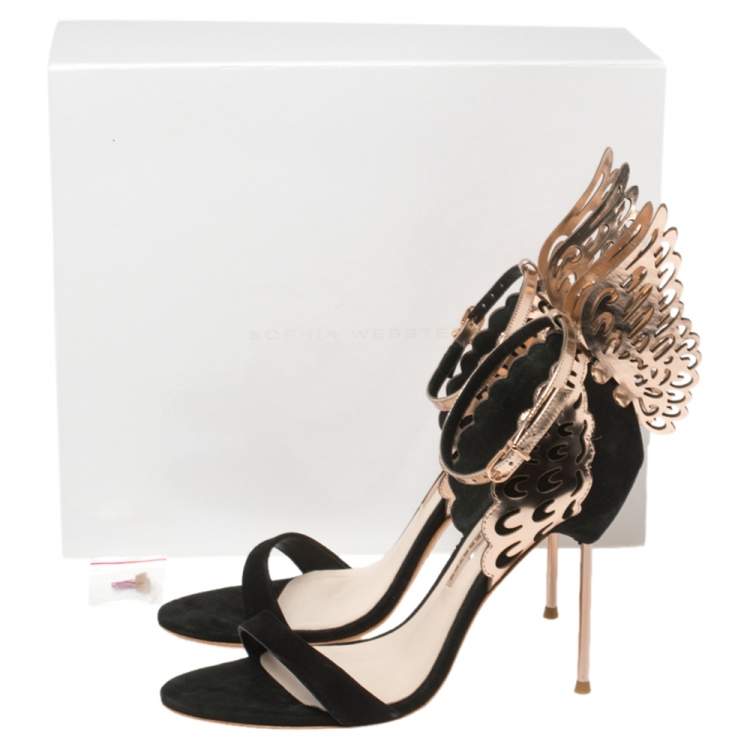 Pre Owned Sophia Webster Black/Rose Gold Suede and Leather Evangeline Open Toe Sandals Size 40