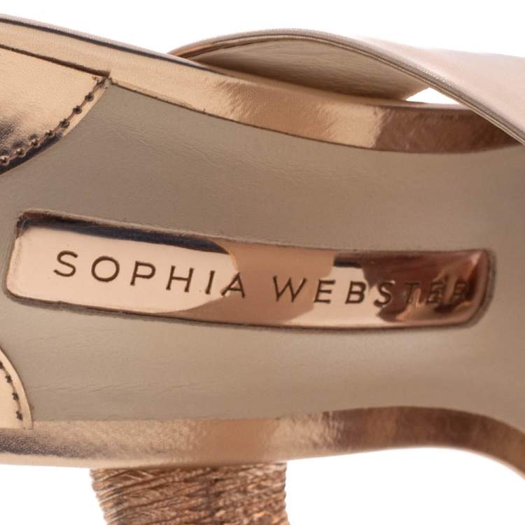 Pre Owned Sophia Webster Rose Gold Foil Leather Crystal Embellished Heel Slide Mules Size 39