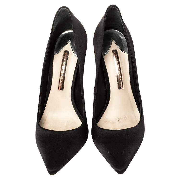 Pre Owned Sophia Webster Black Satin Crystal Embellished Coco Pumps Size 39.5
