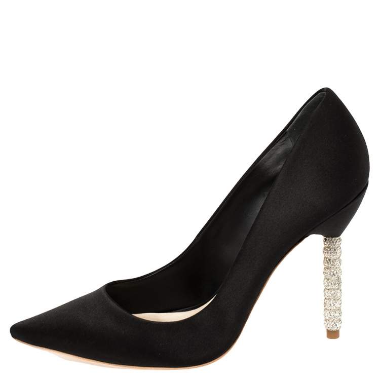 Pre Owned Sophia Webster Black Satin Crystal Embellished Coco Pumps Size 39.5
