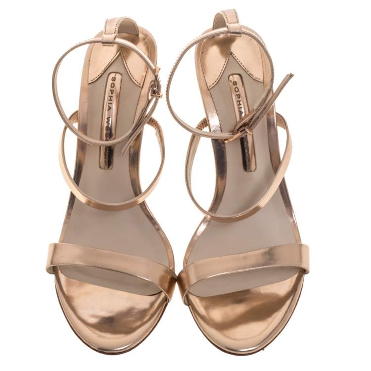 Pre Owned Sophia Webster Rose Gold Leather Rosalind Crystal Heel Ankle Strap Sandals Size 38