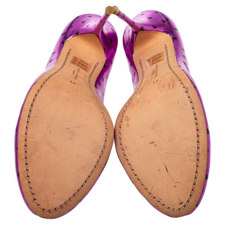 Pre Owned Sophia Webster Metallic Purple Heart Print Leather Loren Peep Toe Pumps Size 41