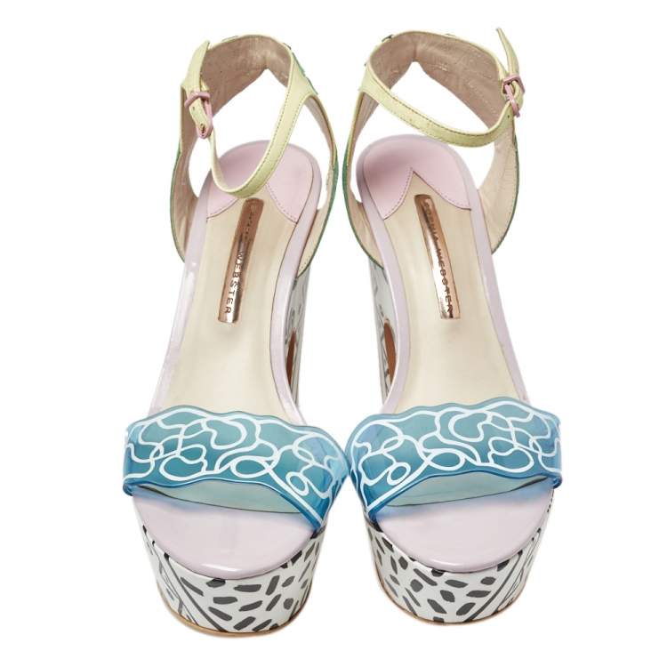 Pre Owned Sophia Webster Multicolor Leather And PVC Jade Malibu Platform Sandals Size 40
