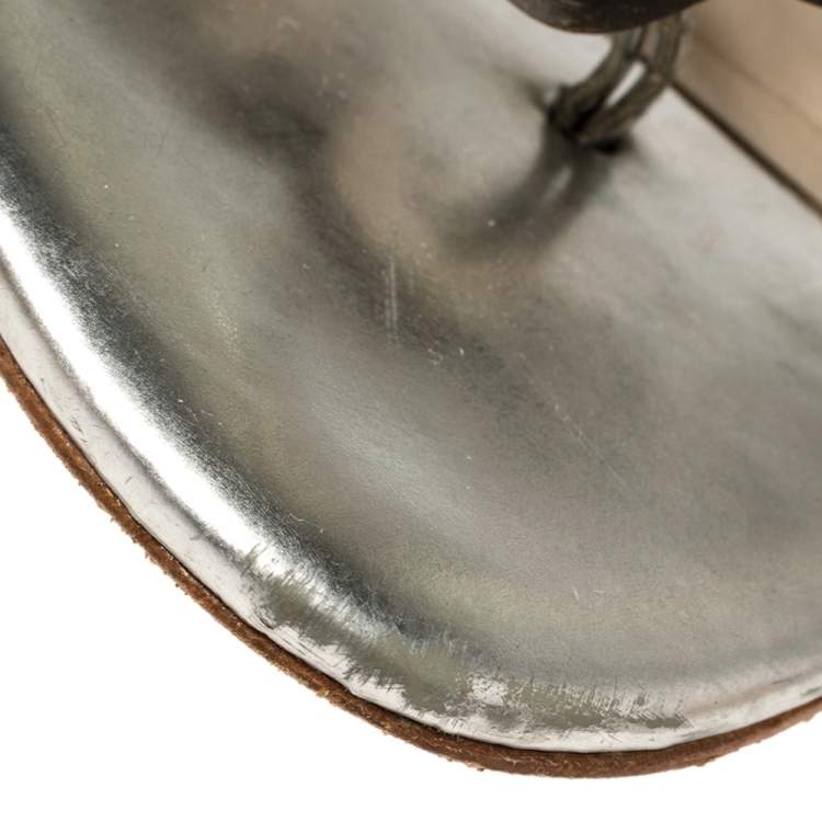 Pre Owned Sophia Webster Metallic Bronze And Silver Leather Seraphina Angel Wing Flat Sandals Size 40 