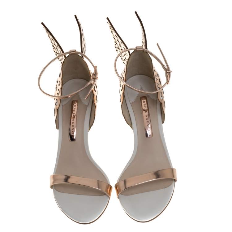 Pre Owned Sophia Webster Rose Gold/White Leather Evangeline Laser Cut Angel Wing Ankle Strap Sandals Size 39.5